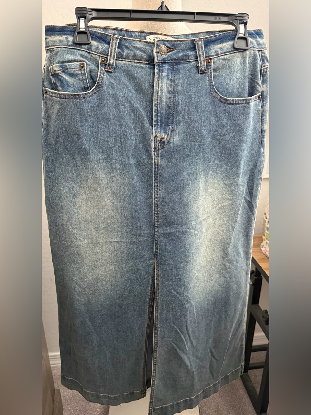 Women’s Straight Denim Jeans Skirt in Faded Blue